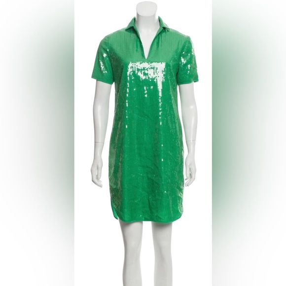 Halston Heritage Navy Sequin Shirt Dress - Picture 3 of 12